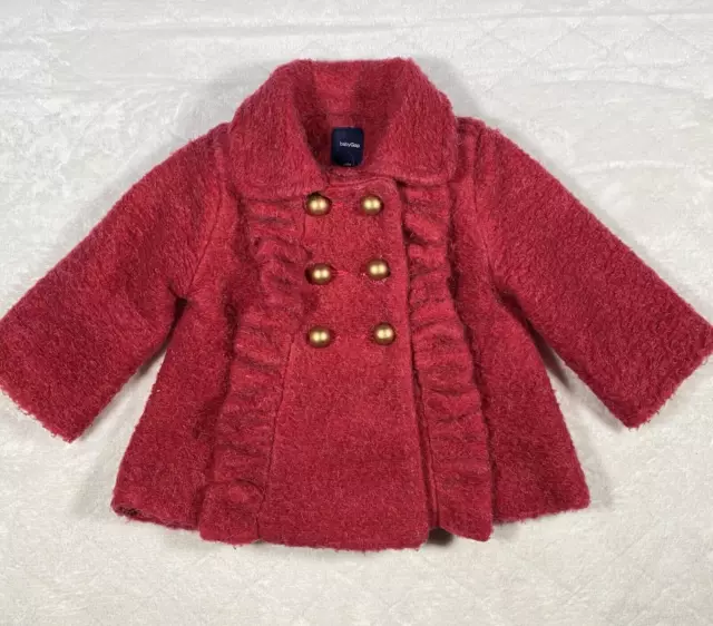 Baby Gap Dressy Formal Coat Red Gold Buttons Collar Easter Girls Sz 6-12 Months