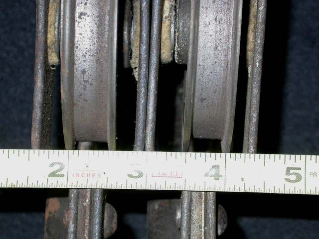 Pair Antique Vintage Barn Door Line Pulleys 3 3/8” Wheel Farm Tool - Lot of 2 11