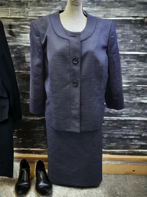 Evan Picone Women 2PC Navy Polyester Skirt Suit - Pockets Size 18