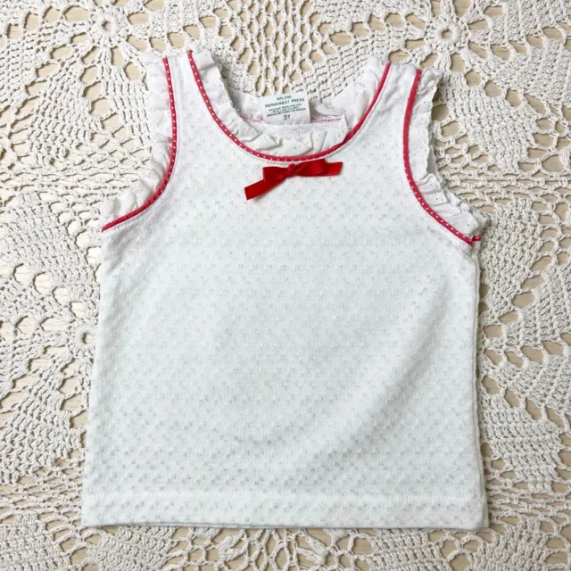 Vintage 1980s Healthtex Baby Girl 3t Red Trim Textured White Dainty Tank Top