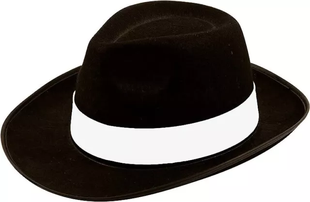 Cappello da gangster nero da uomo adulto in feltro Trilby Fedora Al Capone cappello abito elegante