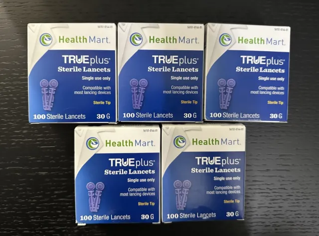 Lanzas estériles HealthMart TRUEplus 30G 100 unidades x 5 (Paquete de 5)