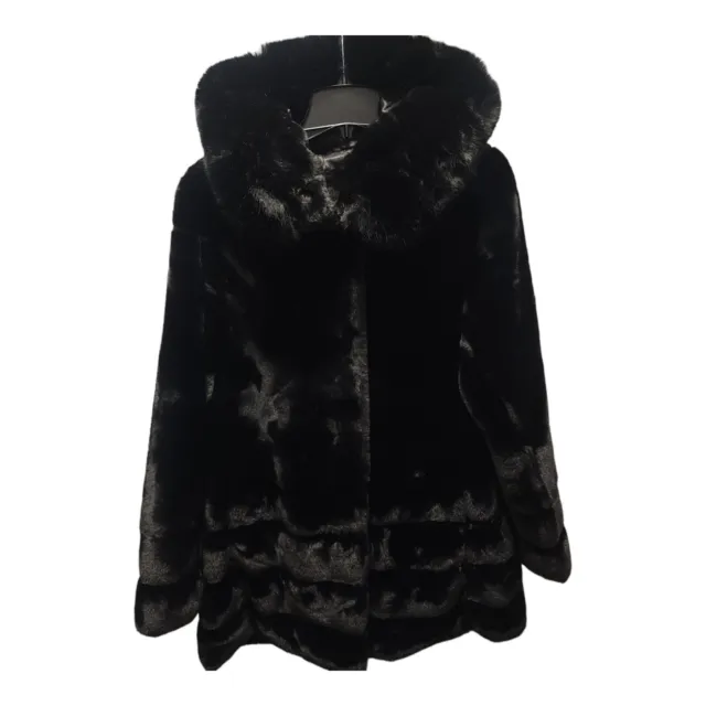 Gallery New York Coat M Black Faux Fur Hooded New With Tags Luxurious  So Soft