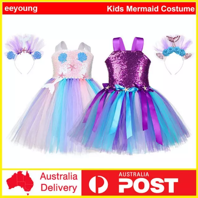 Girl Flower Girl Mermaid Princess Dress Tutu Formal Birthday Party Halloween Set