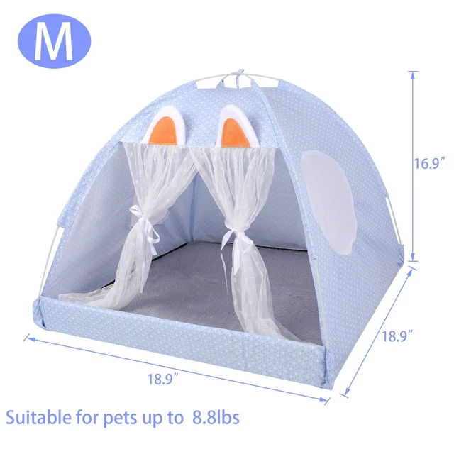 Pet Cat Dog Bed Tent House Canvas Indoor Puppy Sleeping Cave Bed w/ Cushion 7