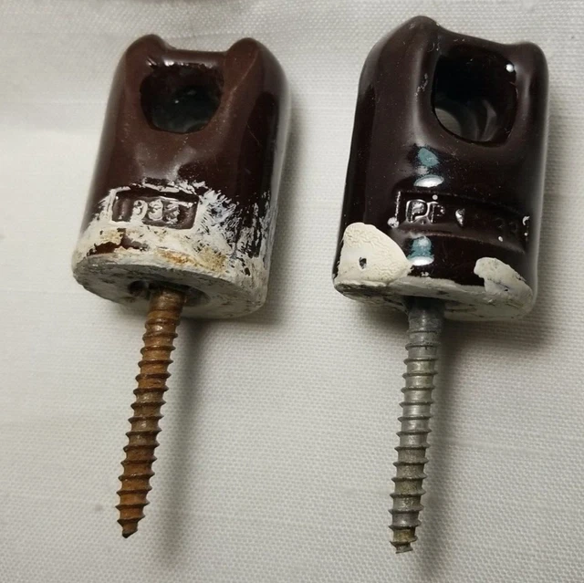 3.5" VINTAGE PORCELAIN INSULATOR Brown CERAMIC Electric Wire SCREW (2)