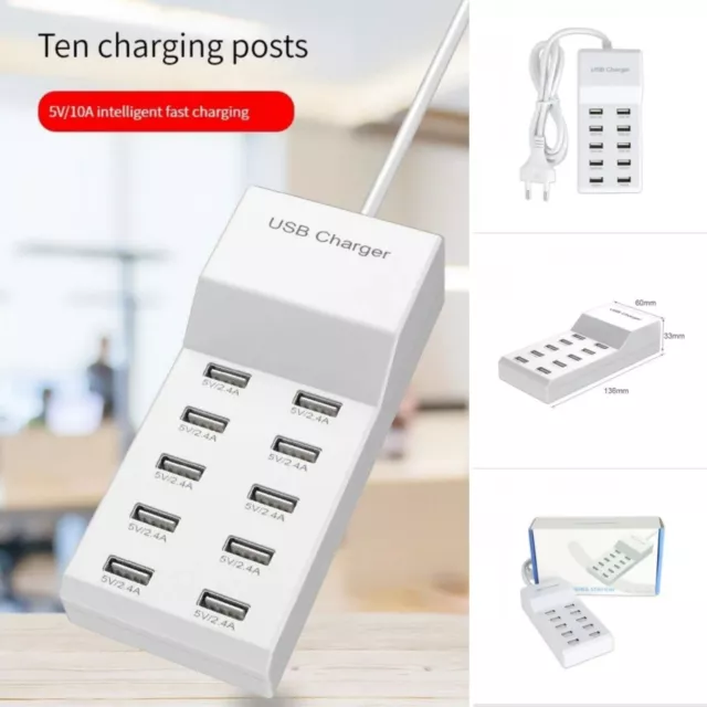 Stazione di ricarica USB 50W 10 porte USB-A da 5 V/2,4 A 727U Ricarica Rapida