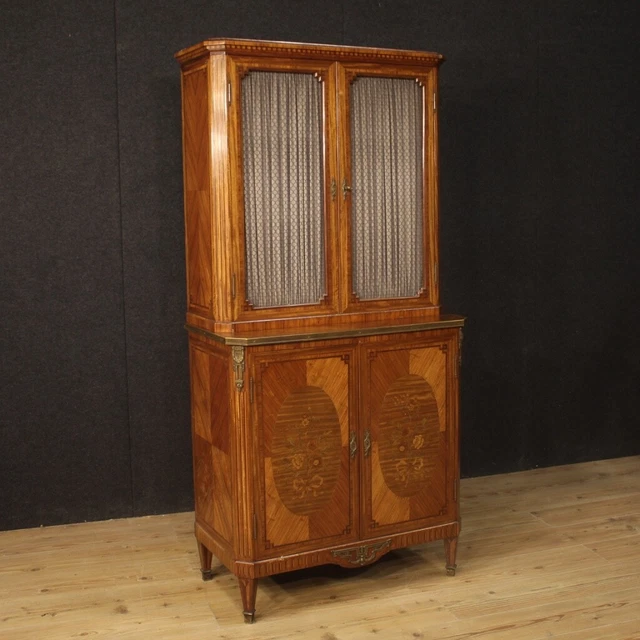 Aparador estantera mueble vitrina con incrustaciones madera 4 puertas siglo XX