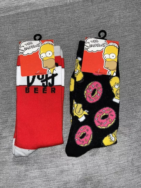 The Simpsons Licensed Crew Socks One Size Fits (2 Pairs) Homer Donuts Duff Beer