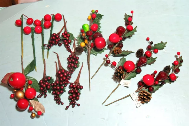 12 Woolworths NOS Artificial Berry Fruit Pinecone Picks Sprays Xmas floral decor