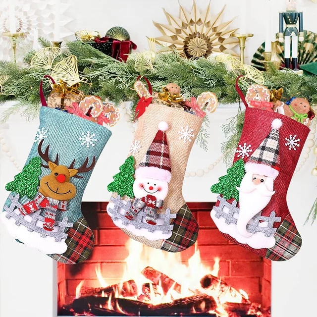 Lot De 4 Chaussettes De Noël Personnalisables - 46 Cm - Avec étiquettes En Bois Et Marqueur - Déco & Cadeaux