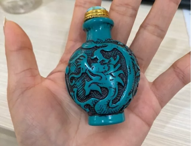 Old Chinese Turquoise Hand Carved Snuff Bottle