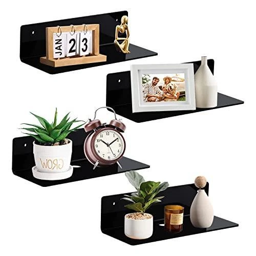 LUIUM 9 INCH Acrylic Floating Shelf No Drill Adhesive Wall Shelf Set of