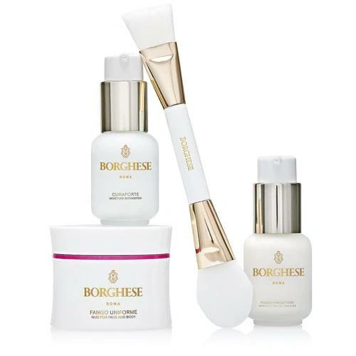 Borghese 4 PC Set Curaforte, Fluido Protetivo, Fango Face Mud, Brush, Pouch New