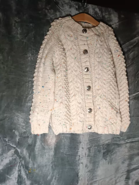 Girls Hand Knitted Cable Cardigan With Multi Coloured Fleck Detailing 7 Yrs ???