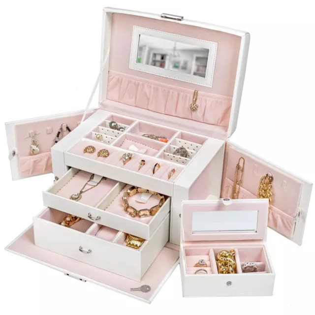 Boîte à bijoux coffret à bijoux maquillage rangement montres bagues blanc