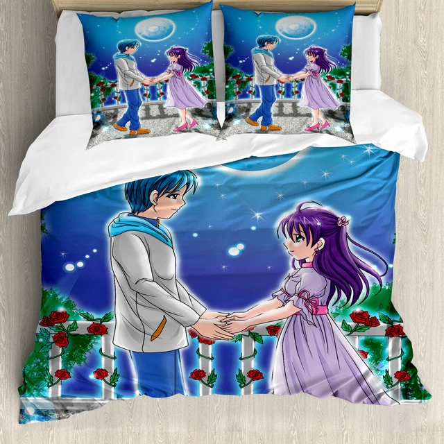 Anime Housse de Couette Couple Manga romantique