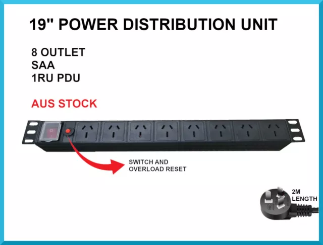 8 Way Power Distribution Unit, 19 Inch Rack Mount PDU 1RU Surge Protection Board
