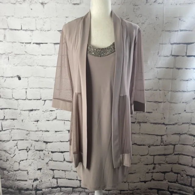 RM Richards Dress Womens Size 10 Jeweled Neckline Sleeveless with Jacket Taupe