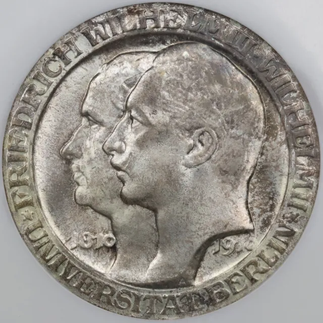 1910 3 Mark German States: Prussia. Wilhelm II "Berlin University" - NGC MS 66