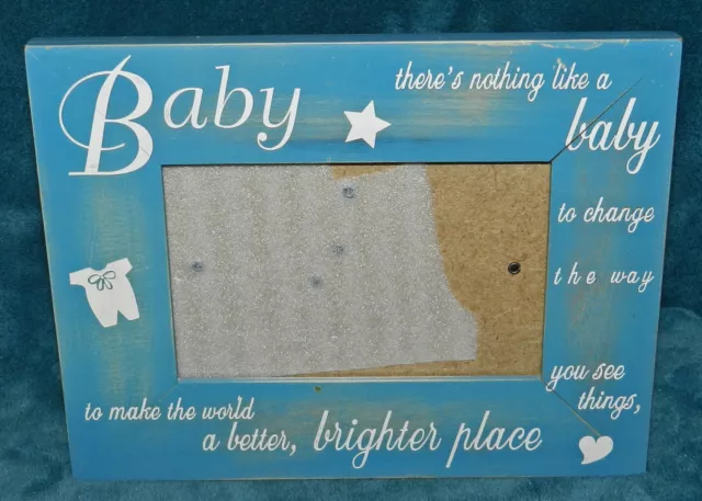 Adorable Distressed Wood Baby Picture Photo Frame! Blue 2