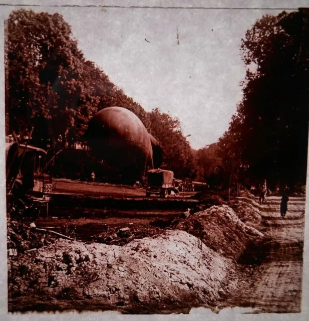 Ballon Saucisse Dans Son Abri Photo Vue Stéréo Plaque Verre Guerre 1914 18 Ww1