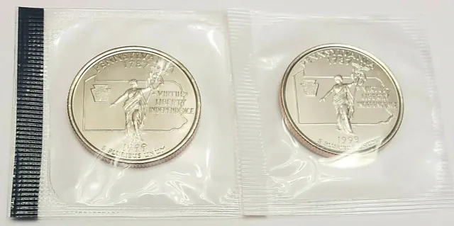 1999 P & D Pennsylvania Quarter Set (2 Coins)  *MINT CELLO*  **FREE SHIPPING**