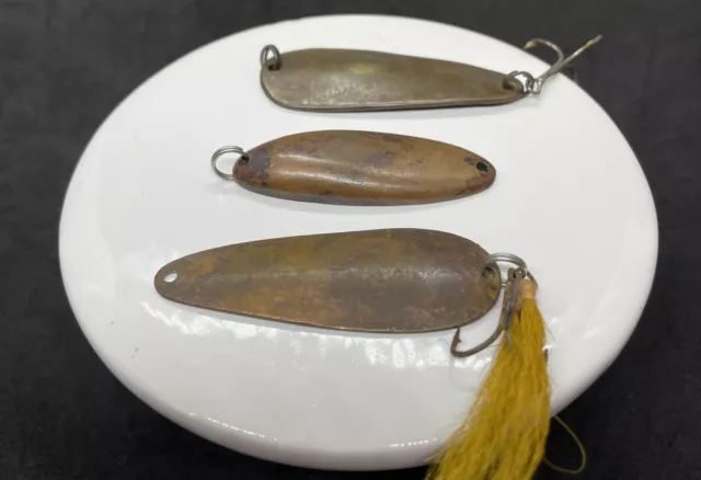 VTG COPPER FISHING Spoon Lure Hook Lot Of 3 Sport Collectible