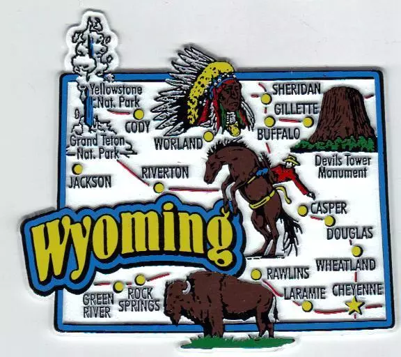 Wyoming   State Map Jumbo Magnets 7 Color   New Usa  Casper Cheyenne Yellowstone