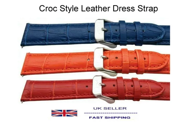 Crocodile Grain Superior Leather Watch Gents Strap Sizes 18mm to 22mm Padded