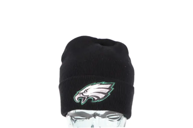 NOS Vintage 90s Philadelphia Eagles Football Knit Winter Beanie Hat Cap Black