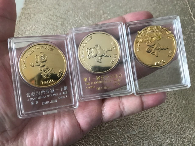 3 x 1990 xi gioco asiatico moneta pechino / medaglia l'undicesimo gioco asiatico