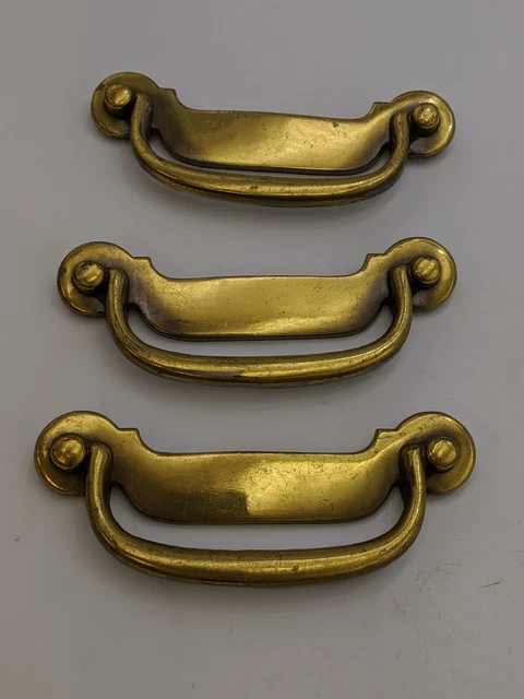 3pc Lot BrassDresser Drawer Handle Pull Furniture Hardware Knobs Vintage