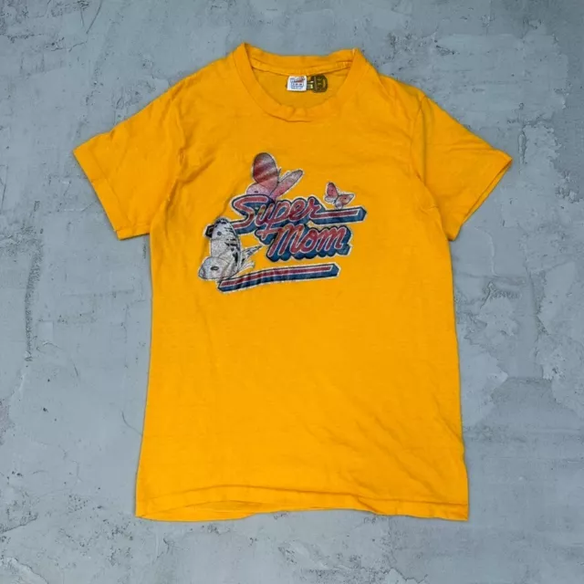 Camiseta vintage años 70 Hanes Super Mom amarillo brillo brillo