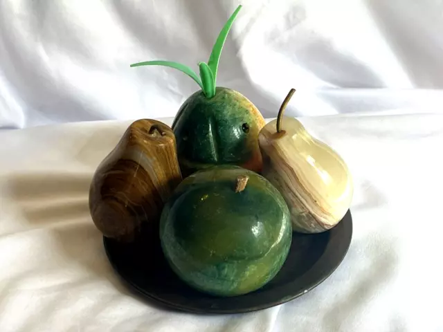 Vintage MCM Marble Stone Fruit Polished Apple Pineapple Pears (2) Various Stones