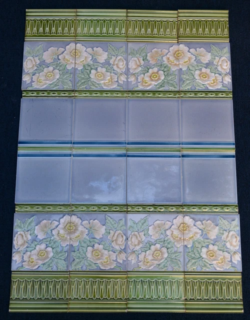 Germany - M O & P F - Antique Art Nouveau Majolica 32 Tile Set  C1900