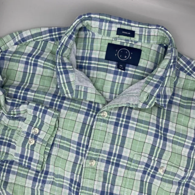 EVEN TIDE Shirt Mens XXL Green Blue Plaid 100% Cotton Double Layer Long Sleeve