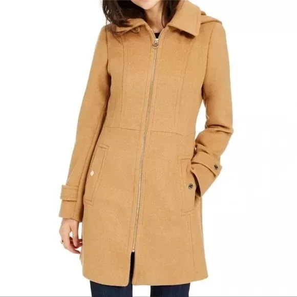 MK Michael Kors Women's Petite Hooded Notched-Collar Winter Coat Size Small