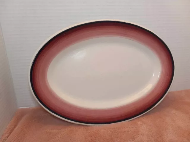 Mayer China Oval Plate White w/Red Airbrush 11 1/4" X 8" Vintage Restaurant Ware