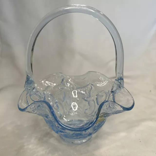 Vintage Fenton Art Glass Aqua Light Blue Footed Strawberry Basket