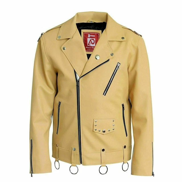 Mens Leather Jacket Yellow Pure Lambskin Motorcycle Slim Fit Biker Size S M L XL