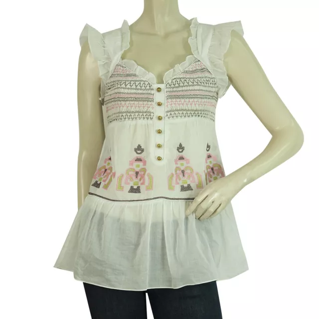 Alice By Temperley Romantic White Embroidered Tank Vest Sleeveless Top sz UK 8