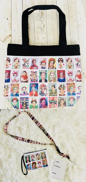 3 Piece Set 1 Frida Kahlo Tote Bag 12x14 Inches 1 Coin Bag 1 Lanyard