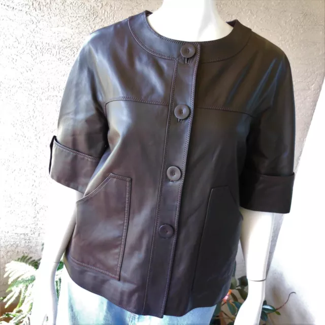 Ellen Tracy Leather Jacket Size 2/4/XS Short Sleeve With Pockets