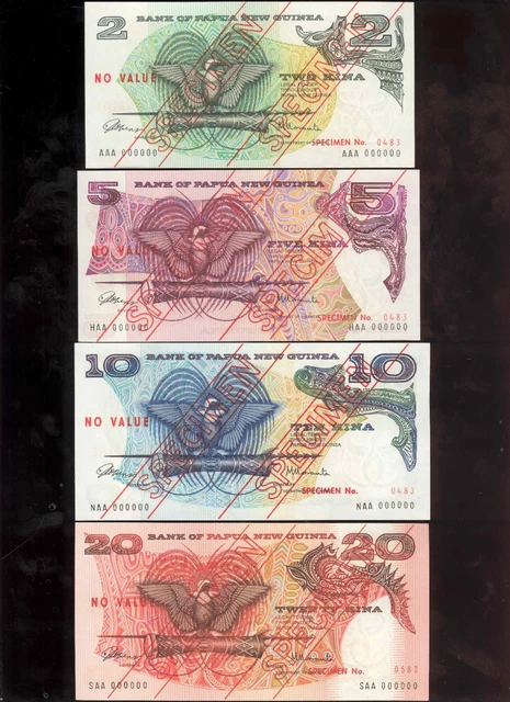 Papua New Guinea 1975 2-5-10-20 Kina P-1-2-3-4 Specimen  1st issue UNC Rar!!!