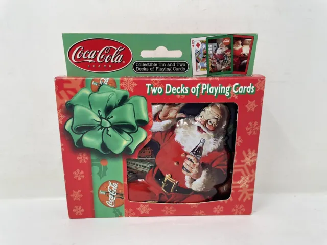 Coca Cola 2 Decks Playing Cards In Santa Collectors Tin Coke Christmas Sealed