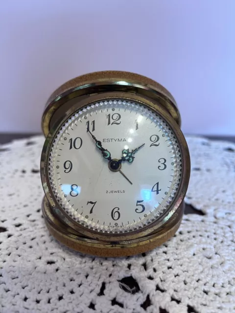 Vintage Estyma 2 Jewel German Travel Alarm Clock
