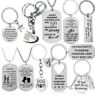 Fashion Keyring Pendant Necklace Gifts Mother Father Son Daughter Teacher Xmas