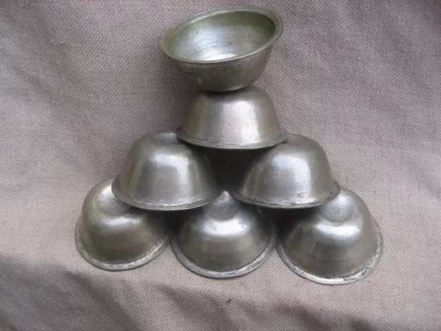 Antique Handmade Tibetan Metal 7 pic Water Offering Bowl Ting set. Nepal