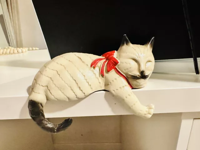 Vintage John Wright Cast Iron Cat Shelf Sitter Stocking Holder 1992